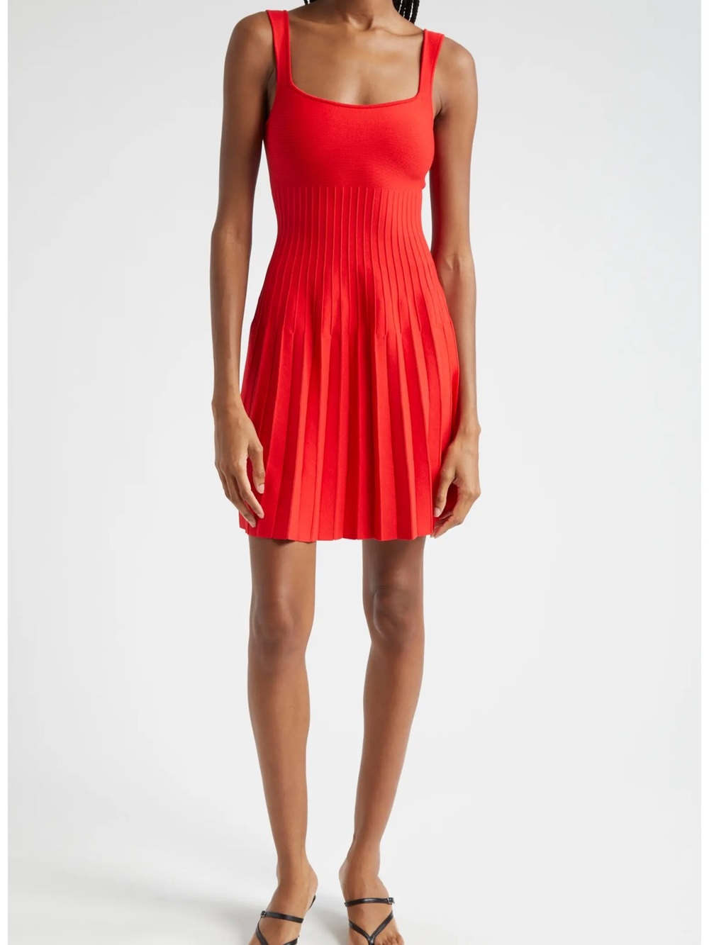 STAUD MINI ELLISON DRESS | RED Pleated Knit Mini Dress